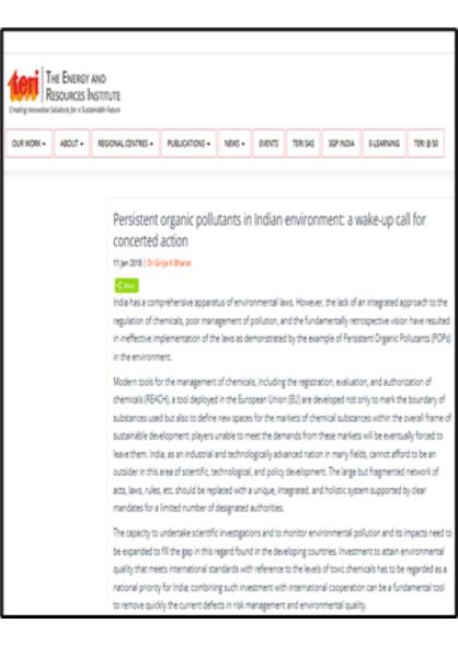 Policy Brief: Persistent organic pollutants in Indian environment: a wake-up call for concerted action.